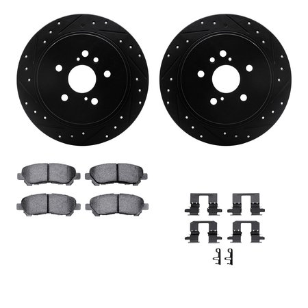 DYNAMIC FRICTION CO 8512-76165, Rotors-Drilled and Slotted-Black w/ 5000 Advanced Brake Pads incl. Hardware, Zinc Coated 8512-76165